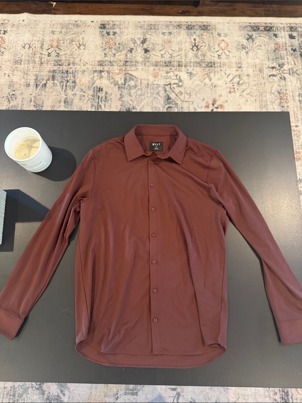 Bylt Men’s Ribbed Long Sleeve Button Down - Deep Maroon *Never Worn*